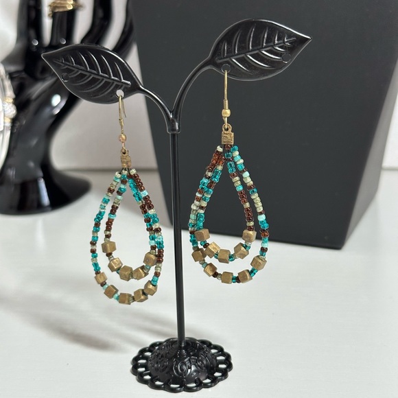 Beaded Teardrop Hoop Earrings - Picture 4 of 4